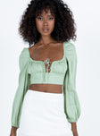 product Princess Polly Full Sleeves Asymmetric Neckline  Empress Of Love Long Sleeve Top Sage