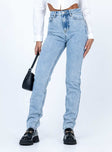 front view of model wearing Princess Polly Zamora Straight Leg Denim Jeans High Waisted 