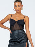 front view of model wearing Princess Polly Triston Bodysuit Black Sleeveless Sweetheart 