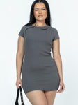 Front view of model wearing  front Princess Polly Crew Neck  Classic Mini Dress Grey