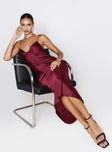 front view of model wearing Princess Polly Marilyn Maxi Dress Wine Plunger 