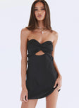 front view of model wearing Princess Polly Shellie Mini Dress Black Lower Impact Sweetheart Neckline 