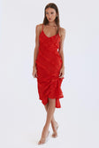 Front view of model wearing  front Princess Polly Crew Neck  Lars Maxi Dress Red