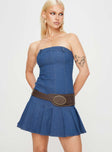 product Princess Polly Asymmetric Neckline  Lissa Strapless Denim Mini Dress Dark Blue