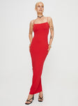 Front view of model wearing  front Princess Polly Crew Neck  Taree Maxi Dress Red