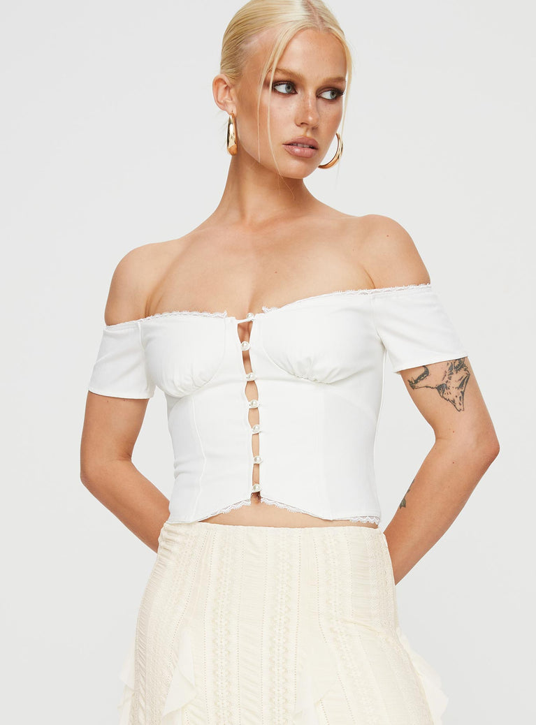 product Princess Polly Short Sleeves Square Neck  Posner Off The Shoulder Top Ivory