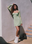 product Princess Polly Square Neck  Dyer Sheer Sleeve Mini Dress Green Floral