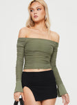 product Princess Polly Full Sleeves Asymmetric Neckline  Moreno Off The Shoulder Top Green