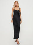 Front view of model wearing  front Princess Polly Square Neck  Ravia Maxi Dress Black