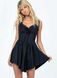 Front view of model wearing  front Princess Polly Scoop Neck  Scarlett Mini Dress Black