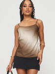 front view of model wearing Princess Polly Lisitie Top Brown Sleeveless Square Neck 