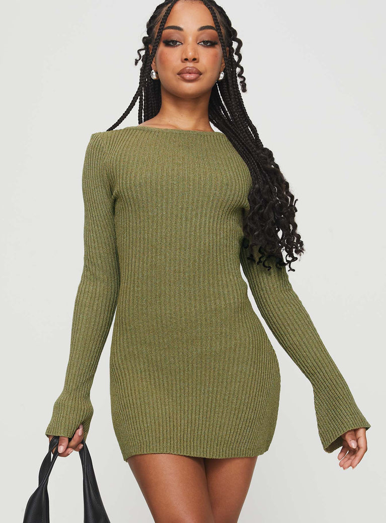 Osment Long Sleeve Knit Mini Dress Olive