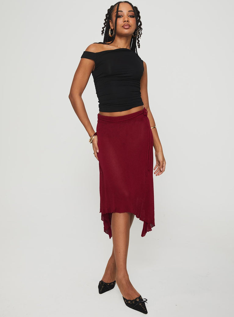   front view of model wearing Princess Polly Leysa Midi Skirt Red Midi Skirts 