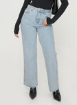 Front view of model wearing  front Princess Polly Mid Rise  Arlington Straight Leg Denim Jeans Light Wash Petite