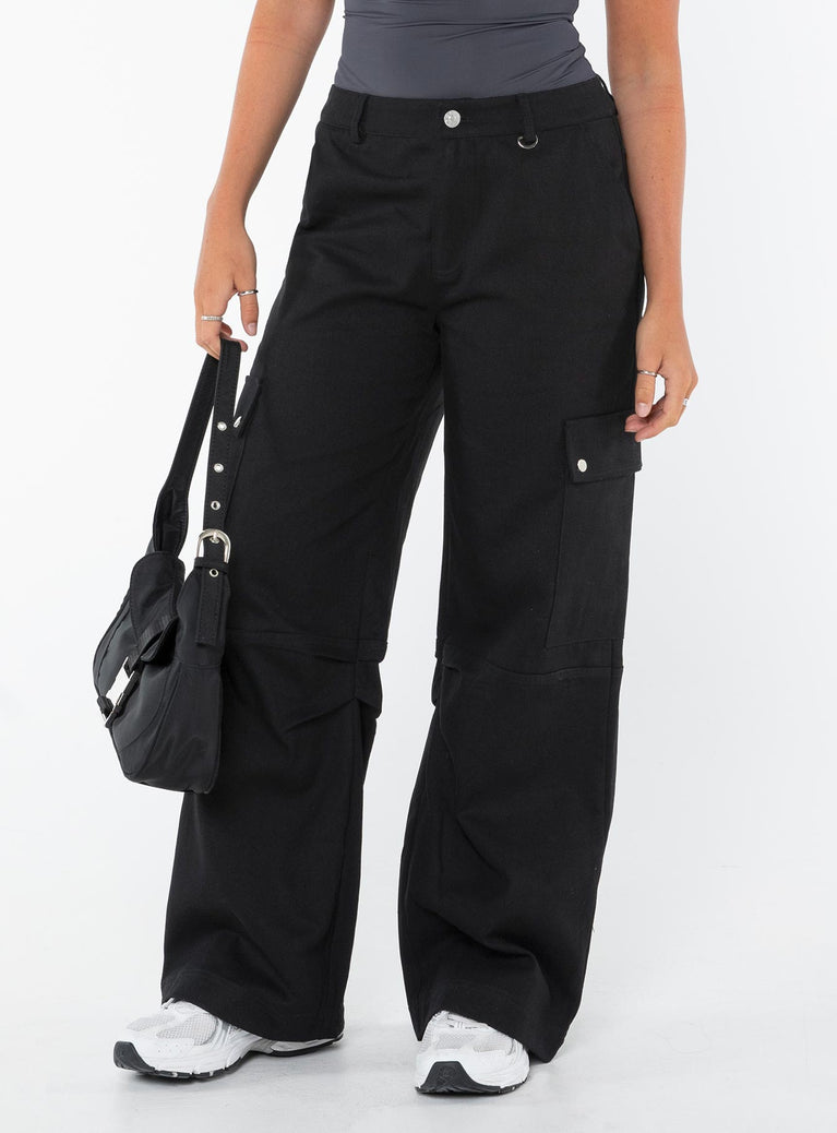 product Princess Polly High Waisted Pants  Fallout Mid Rise Cargo Pants Black Petite