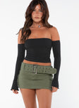 Front view of model wearing  front Iconic Cargo Mini Skirt Khaki Petite Princess Polly  Mini Skirts 