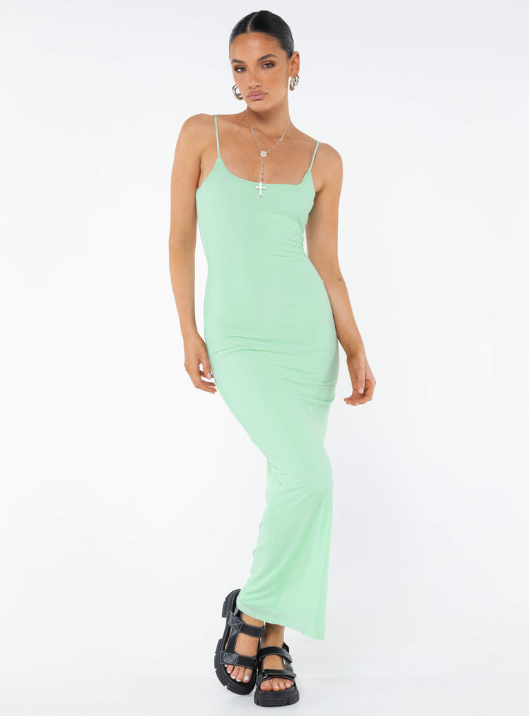 Front view of model wearing  front Princess Polly High Neck  Knox Maxi Dress Mint