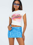   front view of model wearing Princess Polly Forbidden Mini Skirt Blue 