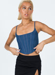 front view of model wearing Princess Polly Myles Top Denim Sleeveless Square Neck 