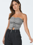 Front view of model wearing  front Princess Polly Sleeveless Asymmetric Neckline  Yazmin Strapless Corset Grey