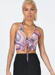 front view of model wearing Princess Polly Rayna Top Blue / Orange Multi 