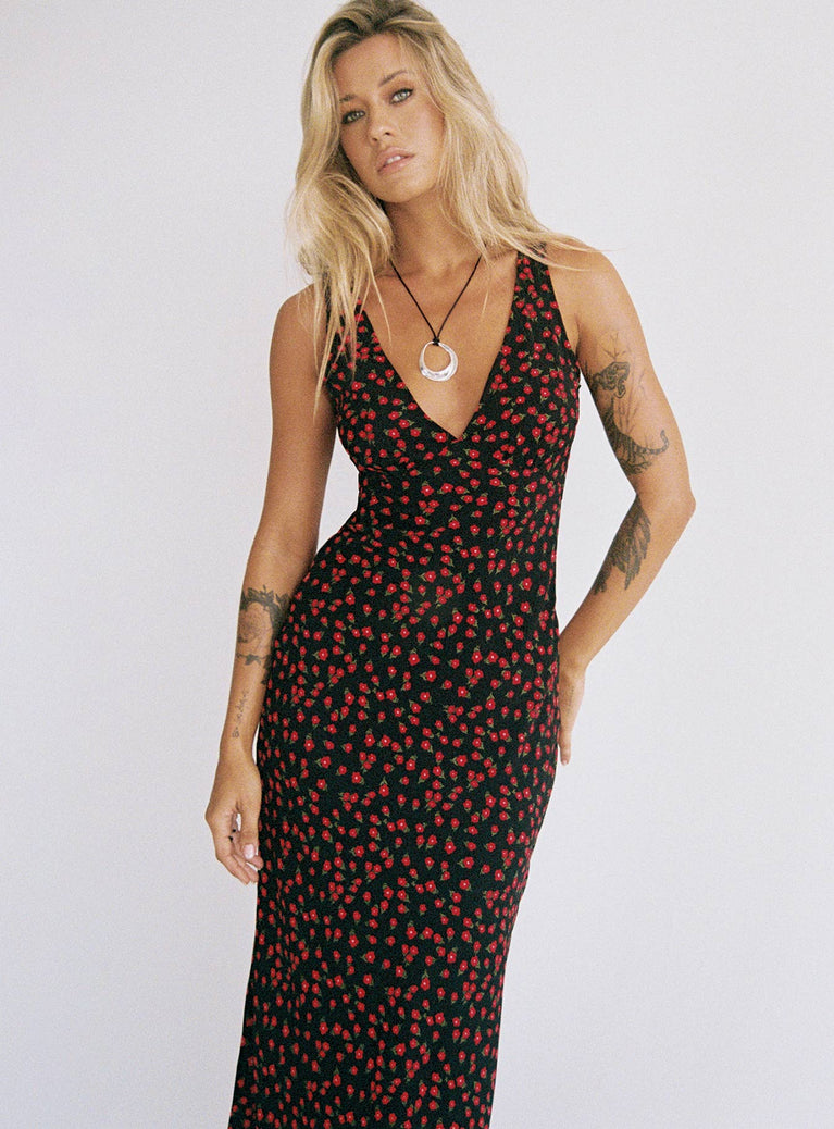 product Princess Polly V-Neck  Nellie Maxi Dress Black/Red Floral