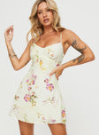 side view of model wearing Princess Polly Jaye Mini Dress Floral V-Neck 