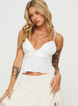 front view of model wearing Princess Polly Sabreena Top White Sleeveless Plunger 