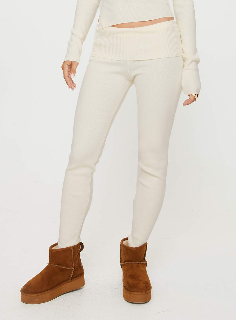 front view of model wearing Princess Polly Macallan Leggings Cream Mid Rise 