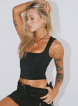 Front view of model wearing  front Princess Polly Sleeveless Square Neck  Zoe Top Black