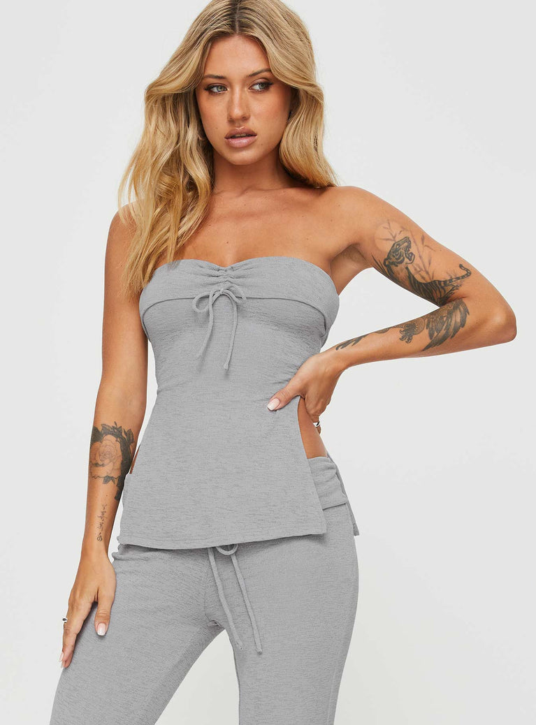 front view of model wearing Princess Polly Laurenita Longline Tube Top Grey Sleeveless Sweetheart 