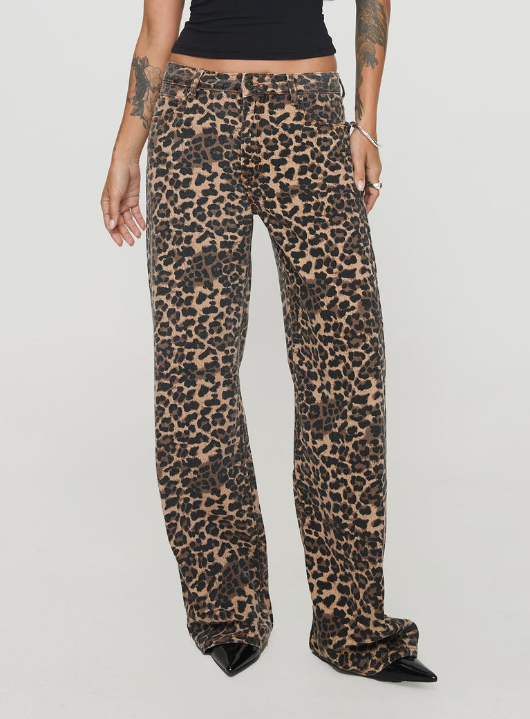 Princess Polly High Waisted  Top Model Jeans Leopard