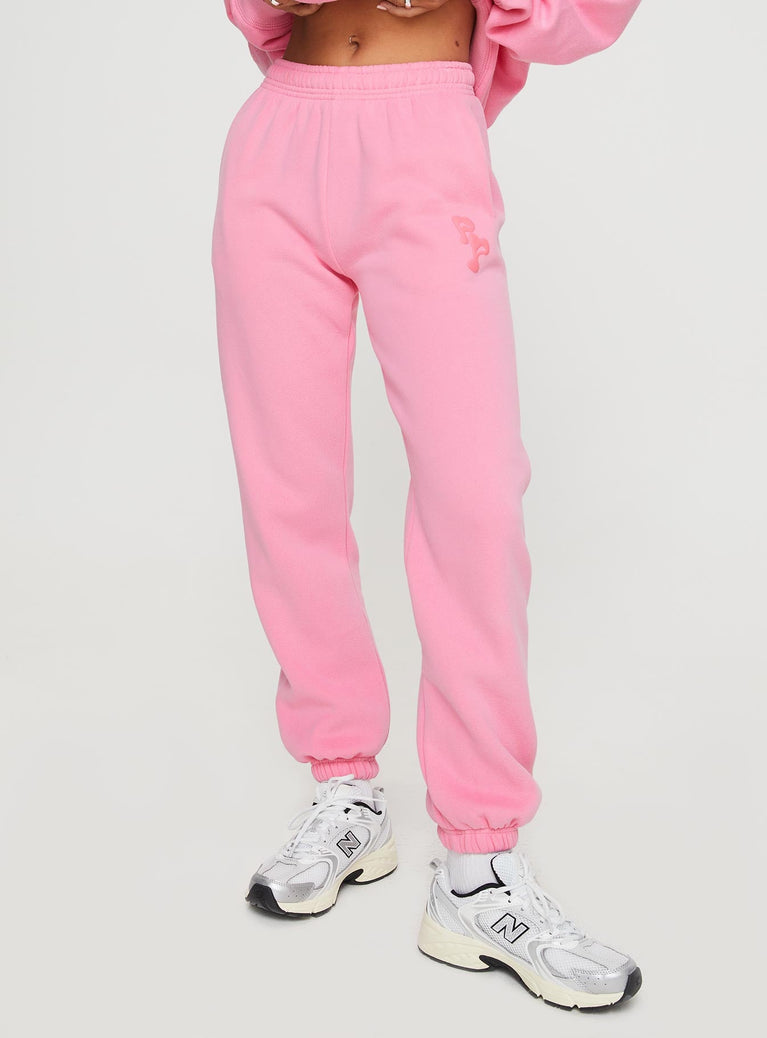 product Princess Polly High Waisted Pants  Princess Polly Track Pants Squiggle Text Watermelon Pink / Rose