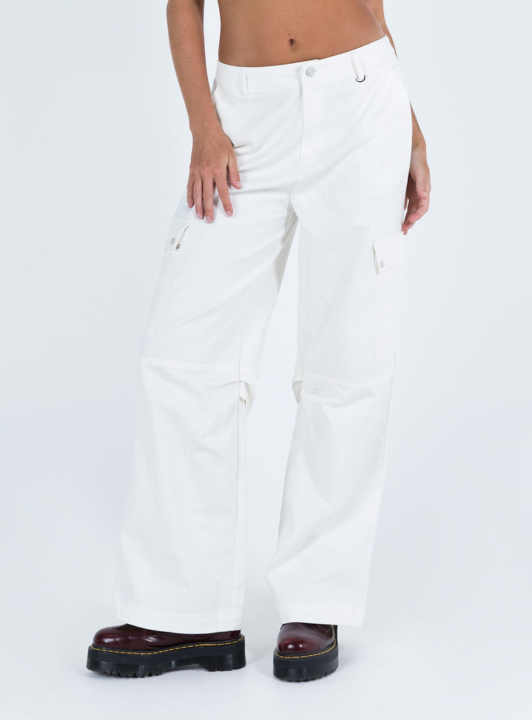 product Princess Polly High Waisted Pants  Fallout Mid Rise Cargo Pants White Tall