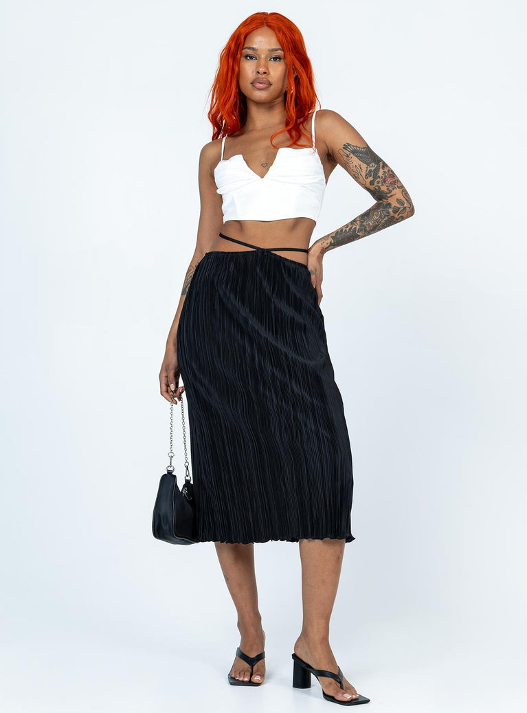   front view of model wearing Princess Polly Blanca Midi Skirt Black Midi Skirts 