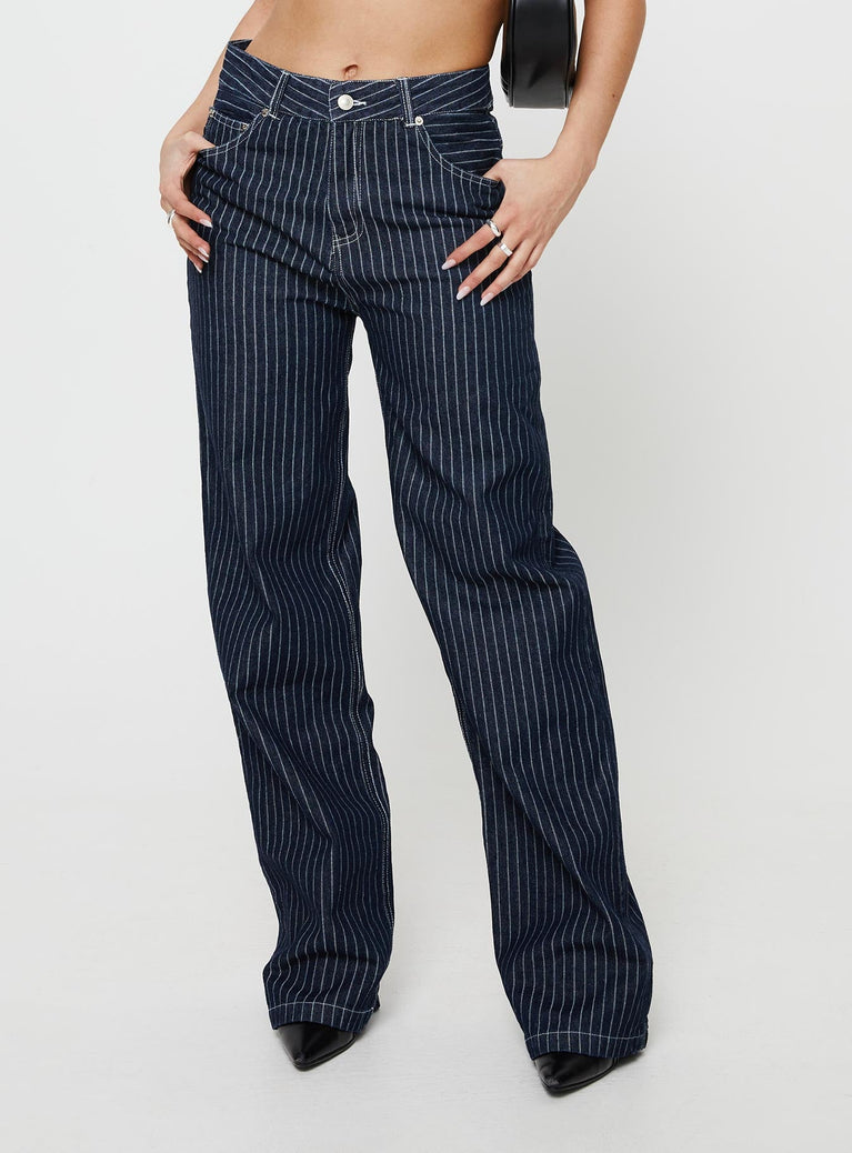 product Princess Polly High Waisted  Rathlyn Pinstripe Jeans Dark Denim