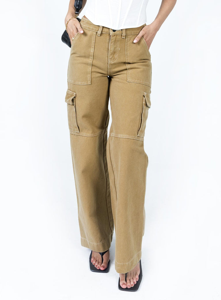 product Princess Polly High Waisted  Dust Dancing Cargo Pant Camel