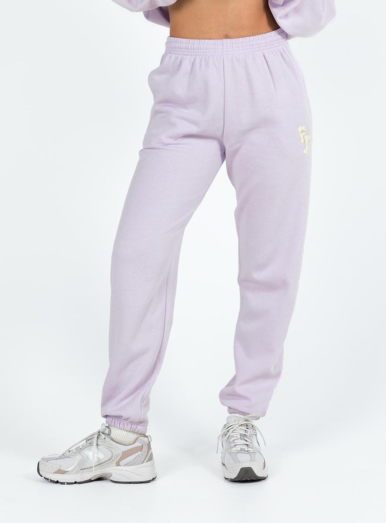 product Princess Polly  Princess Polly Track Pants Squiggle Text Dusty Mauve / Eggshell