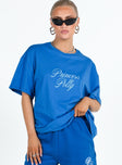 product Princess Polly Three Fourth Sleeves Crew Neck  Princess Polly Cursive Oversized Tee Blue / White