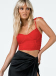 front view of model wearing Princess Polly Stephano Top Red 