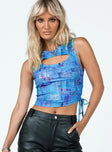 front view of model wearing Princess Polly The Ragged Priest Program Vest Lycra Blue 