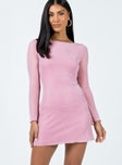 Front view of model wearing  front Princess Polly Boat Neck  Myrna Long Sleeve Mini Dress Purple