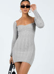 product Princess Polly Asymmetric Neckline  Bayard Off The Shoulder Knit Mini Dress Grey