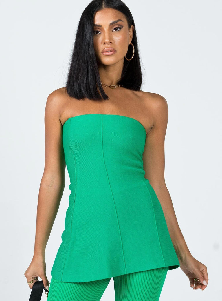 front view of model wearing Princess Polly Anderson Strapless Top Green 