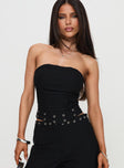 front view of model wearing Princess Polly Passionette Strapless Top Black Sleeveless straight 