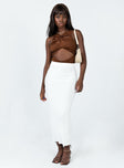 back view of model wearing Princess Polly Zyler Maxi Skirt White Maxi 