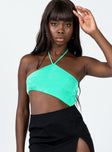 front view of model wearing Princess Polly Yana Bodysuit Green Sleeveless Asymmetric Neckline 