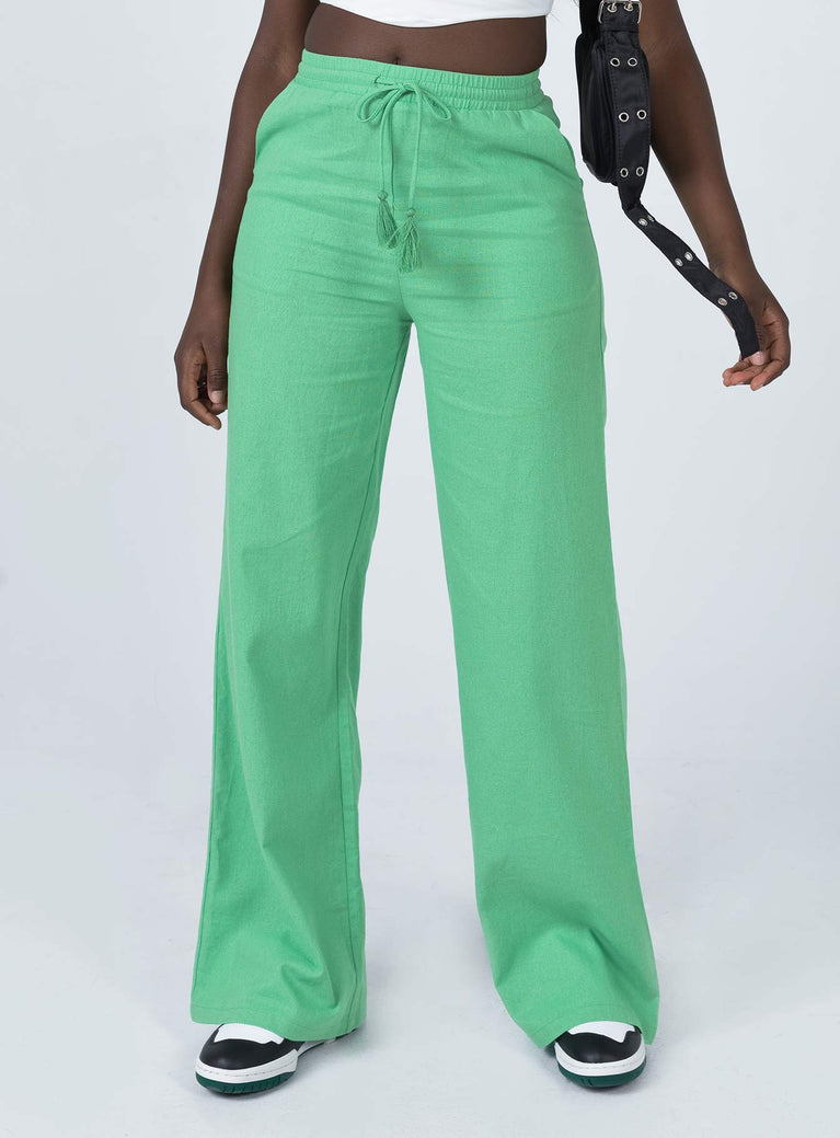 front view of model wearing Princess Polly Aubrie Wide Leg Pants Green 