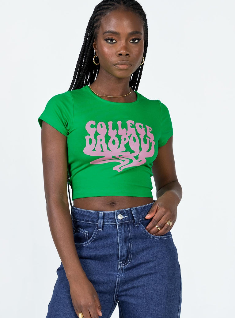 product Princess Polly Short Sleeves High Neck  College Dropout Tee Green