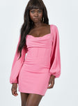 product Princess Polly Asymmetric Neckline  Lillie Long Sleeve Mini Dress Bright Pink